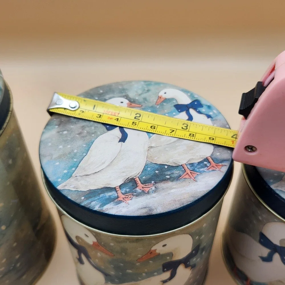 3pc Vintage Blue Ribbon Country Goose Nesting Tin Canisters Cottagecore Granny